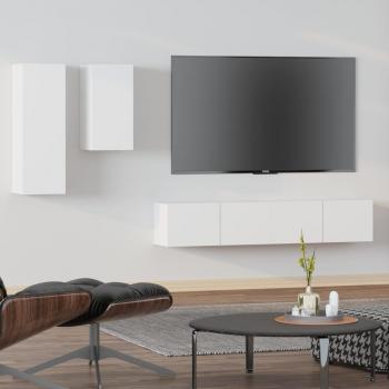 Set de muebles para TV 4 piezas madera contrachapada blanco