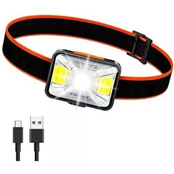 Linterna Frontal Recargable, Linternas Cabeza 1000mAh 1800 Lux Linterna Frontal LED súper brillante con 5 Modos de Luz IPX5 Linterna Frontal COB Impermeable para Camping / Ciclismo / Caza / Senderismo