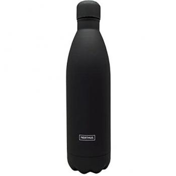 NERTHUS FIH 855 Botella Doble Pared Negra 1000ml Acero Inoxidable, Libre de BPA, 18/8
