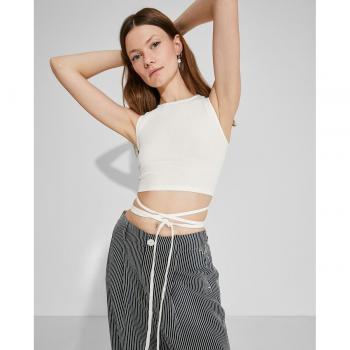 Crop top Naëlle de punto canalé con escote en espalda cruzado