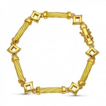 Pulsera Oro 18k Mujer Eslabones Formas Columnas Rombos Calados Mate Brillo Sofisticado