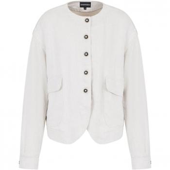 Emporio Armani Women's Linen Blend Blouson Jacket in Beige | Size 46 | 3D2B802NU6Z0104