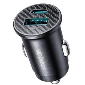 Cargador de Coche Mini Joyroom 15W - Adaptador Compacto, Puertos USB-A y USB-C, Color Negro