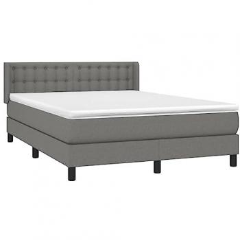 Cama Box Spring con Colchón de Tela Gris Oscuro 140x190 cm