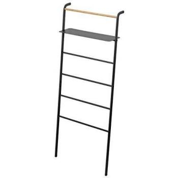 Escalera Decorativa Yamazaki Tower con Estante - Negra y Madera Natural - 66x25x160cm