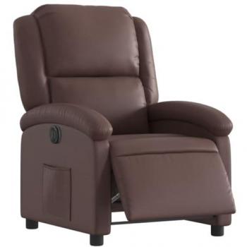 Sillón Reclinable Eléctrico de Cuero Sintético Marrón con Respaldo Ajustable y Reposabrazos