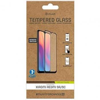 muvit for change Protector Pantalla Xiaomi Redmi 9A/9AT/9C Vidrio Templado Plano Marco Negro