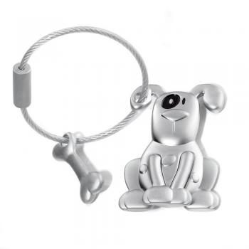 TROIKA Llavero perro con hueso con una mancha negra alrededor del ojo, metal fundido, m