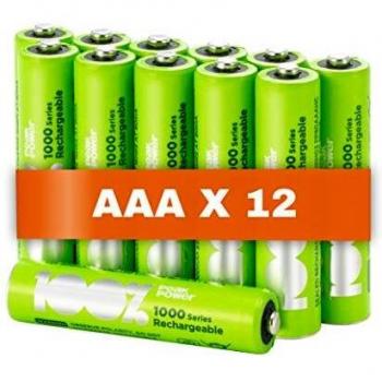 100% PeakPower 12 x Pilas Recargables AAA 1000 Series | Capacidad mínima Garantizada 800 mAh NiMH | Pilas AA Recargables Que Vienen precargadas Listas para Usar | Bajo Nivel de autodescarga