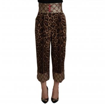 Dolce & Gabbana Brown Leopard Gold Jacquard High Waist Pants - IT40|S, Cropped Trousers, Female, Size: XS