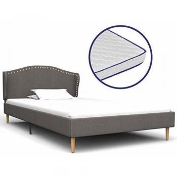 vidaXL Cama con Colchón Viscoelástico de Tela Mobiliario Descanso Decoración Atractiva Elegante Dormitorio Robusta Duradera Gris Clara 90x200cm