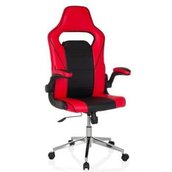 Silla de Gaming GAME SPORT PRO - Imitación Cuero Negro/Rojo, Altura Ajustable, Con Apoyabrazos Abatibles