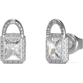 Pendientes de acero plateado Guess con candado brillante