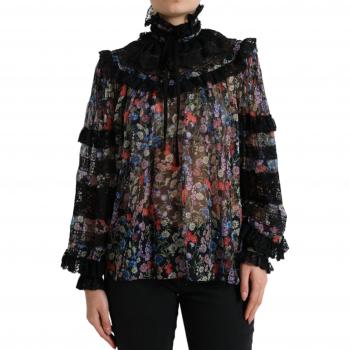 Dolce & Gabbana Black Floral Print Long Sleeves Blouse Top - IT40|S, Multicolor, Size: XS