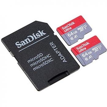 SanDisk Pack de 2 tarjetas Ultra microSDXC de 64 GB - Hasta 120 MB/s, Adaptador SD, Rendimiento de apps A1, Clase 10, U1