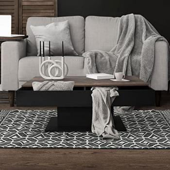 Mesa de Centro ML-Design con 2 Compartimentos de Almacenaje y Tablero Deslizante Elevable, Estilo Industrial Negro, 110 x 60 x 40 cm