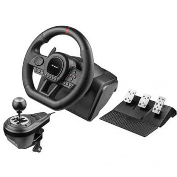 Volante Tracer SimRacer Manual Gearbox 6 en 1 con Pedales, Compatible con PC/PS4/PS3/Xbox One/Xbox 360/Switch, Rotación de 270 grados