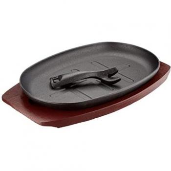 Olympia ovalada de hierro fundido Sizzler con soporte de madera grande 280 x 190 mm)