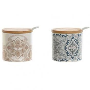 Azucarero Home ESPRIT Azul Beige Rosa Lila Bambú Dolomita 7,5 x 7,5 x 7,5 cm (2 Unidades)
