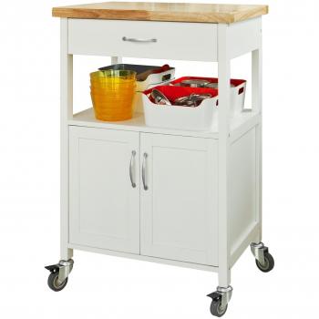 Carrito de Cocina SoBuy con Puertas y Gabinete de Almacenaje, Blanco y Natural, L60xH90xP44cm