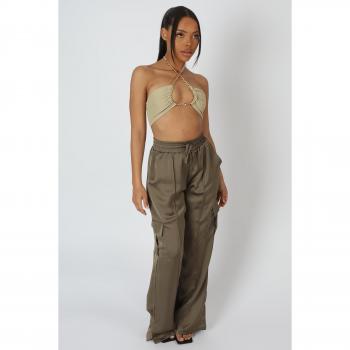 Loop Ruching Chain Strap Bra Top Sage