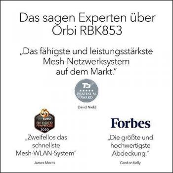 Netgear Orbi RBK853 - Sistema Mesh Wi-Fi TriBanda 6 AX6000, cobertura de hasta 525 m² y 60 dispositivos, kit de 3, con 1 Router y 2 Satélites