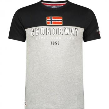 Camiseta Manga Corta Geographical Norway Jerato Contrast Negro-gris con diseño de contraste, tejido suave, ajuste regular, cuello redondo y estampado en el pecho
