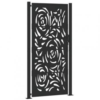 Black Steel Garden Gate 105x205 cm with Flame Design