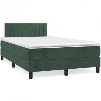 Cama box spring con colchón y LED terciopelo verde oscuro 120x190cm