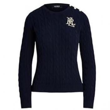 Ralph Lauren Women's Blue Round-neck Cotton Sweater Size M
