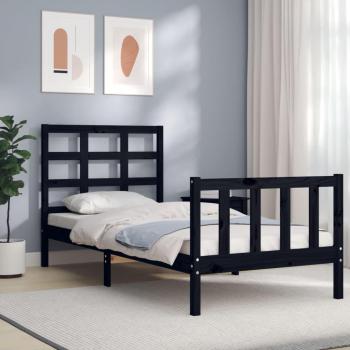 Cabecero redondo pequeño de madera maciza negra para cama individual