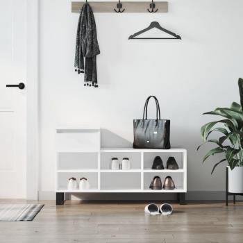 Mueble zapatero de madera contrachapada 102x36x60 cm en color blanco brillante y gris hormigón
