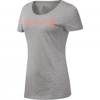 Reebok Linear Read Scoop Neck Camiseta, Mujer, Medium Grey Heather/Stellar Pink, XL