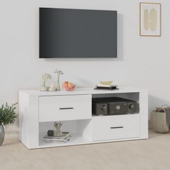 Mueble de TV madera contrachapada 100x35x40 cm blanco brillo