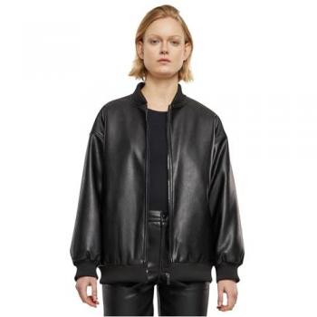 Urban Classics Women's Black Synthetic Leather Bomber Jacket - Size L