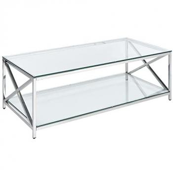 Mesa de Centro Moderna de Vidrio Templado Transparente y Estructura de Acero Inoxidable Plateado 120 x 60 cm Audet