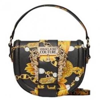 Versace Jeans Couture Black Baroque Print Handbag with Detachable Shoulder Strap for Women