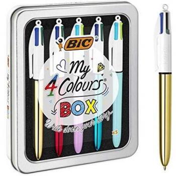 BIC My 4 Colours Box - Caja de 5 Bolígrafos 4 Colores en una bonita caja metálica
