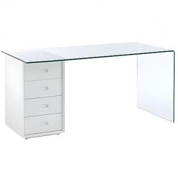 Escritorio MURIEL con compartimentos - 4 cajones - Cristal templado y MDF
