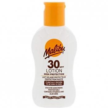 Loción Solar Malibu SPF30 Alta Protección 100ml Resistente al Agua con Vitaminas