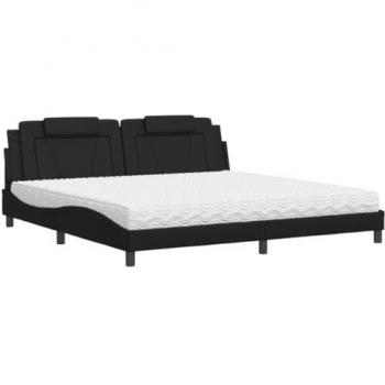 Cama con Colchón de Cuero Sintético Negro 200x200 cm y Base Curvada