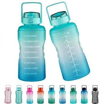 Justfwater Botella de agua sin BPA con marcador de tiempo y pajita, botella deportiva de 3,78 L con asa para Fitness, Gimnasio, Oficina, Pesca, Actividades al Aire Libre