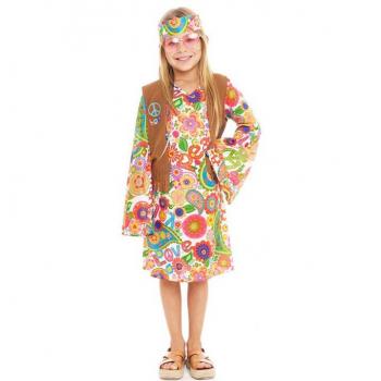 Disfraz de Hippie Flores con chaleco para niña