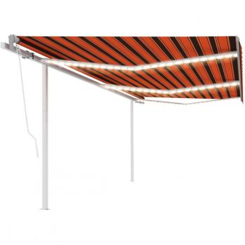 Toldo automático LED con sensor de viento naranja y marrón 6x3 m