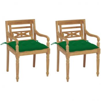 Sillas Batavia 2 uds teca maciza con cojines verdes