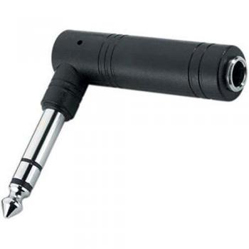 Adaptador de audio estéreo 6,3mm con conector angulado y cable negro Monacor NTA-63A