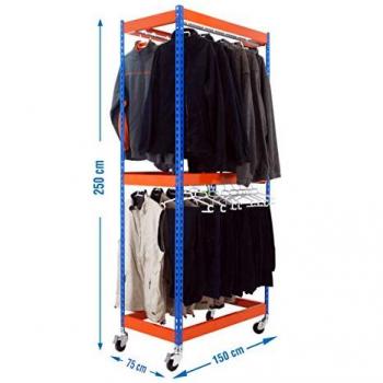 Estantería para prenda colgada Simonclothing 2 estantes Azul/Naranja 2500x1500x750 mm (H x W x D) con ruedas