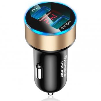 Cargador USB Doble para Coche USLION con Adaptador LED y Carga Rápida QC 3.0 para Teléfono Móvil