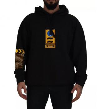 Dolce & Gabbana Black Cotton Hooded DG Shield Pullover Sweater - S