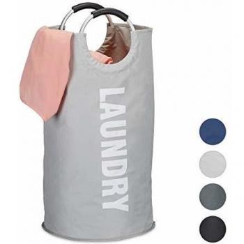 Cesto de Ropa Sucia Plegable con Asas, 60 Litros, Redondo, Gris